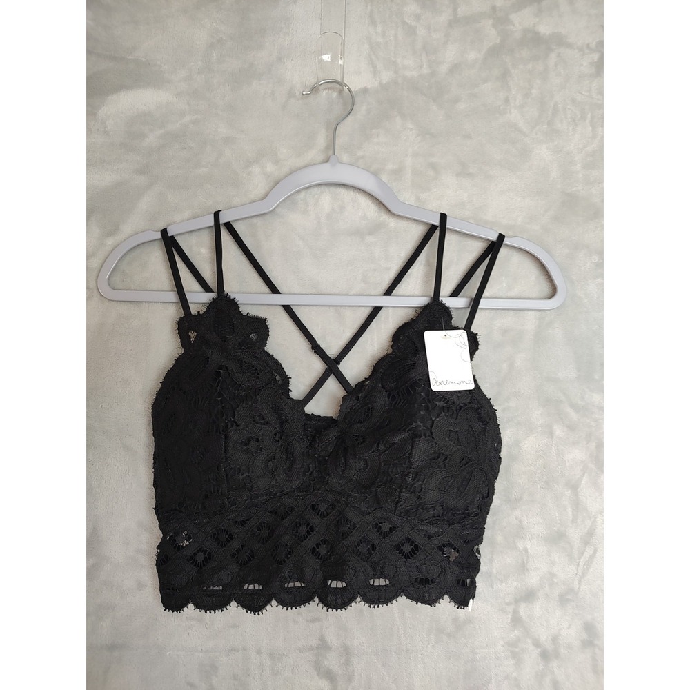 ANEMONE ELISE LACE BRALETTE Black Size Large NWT‎
